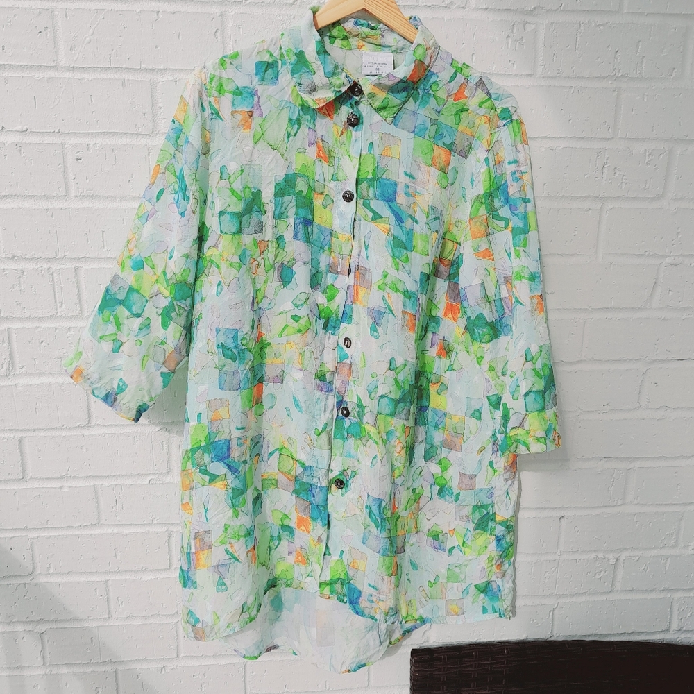 Click CMC Green Geometric Colorful Tunic Top Or Dress